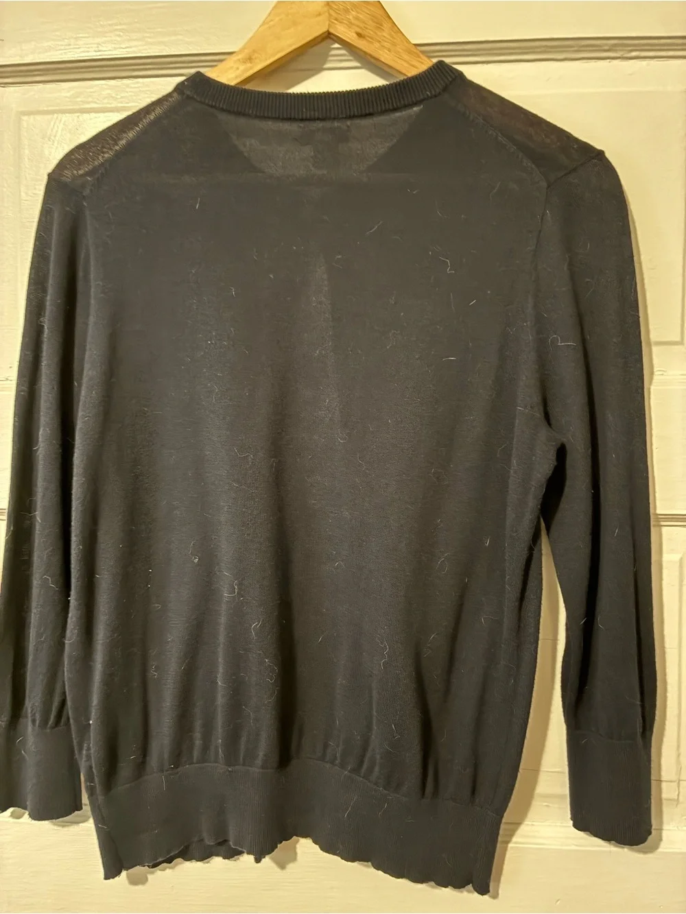 J. Crew Navy Crewneck Cardigan with Pink Bird Motif